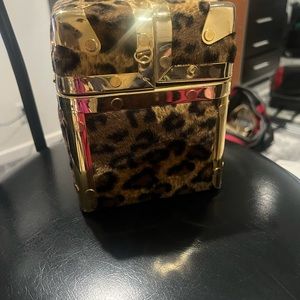 Faux leopard fur box handbag purse